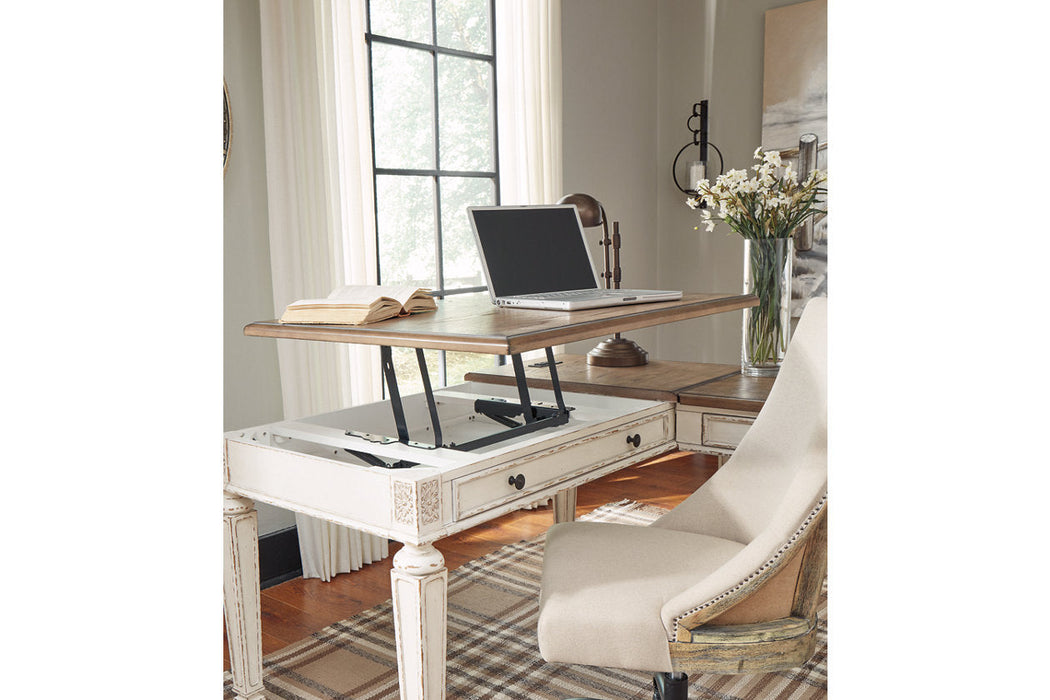 Realyn White/Brown 2-Piece Home Office Lift Top Desk