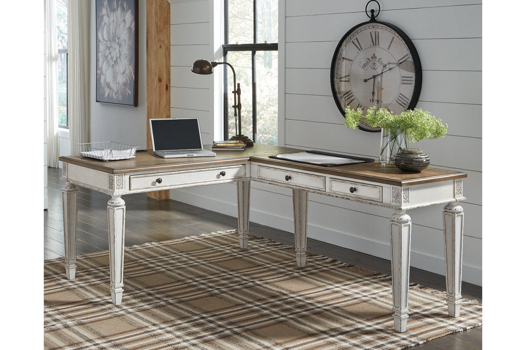 Realyn White/Brown 2-Piece Home Office Desk