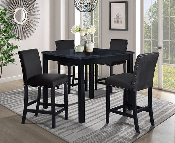 Leo Black/Black 5 Piece Counter Height Dining Room Set