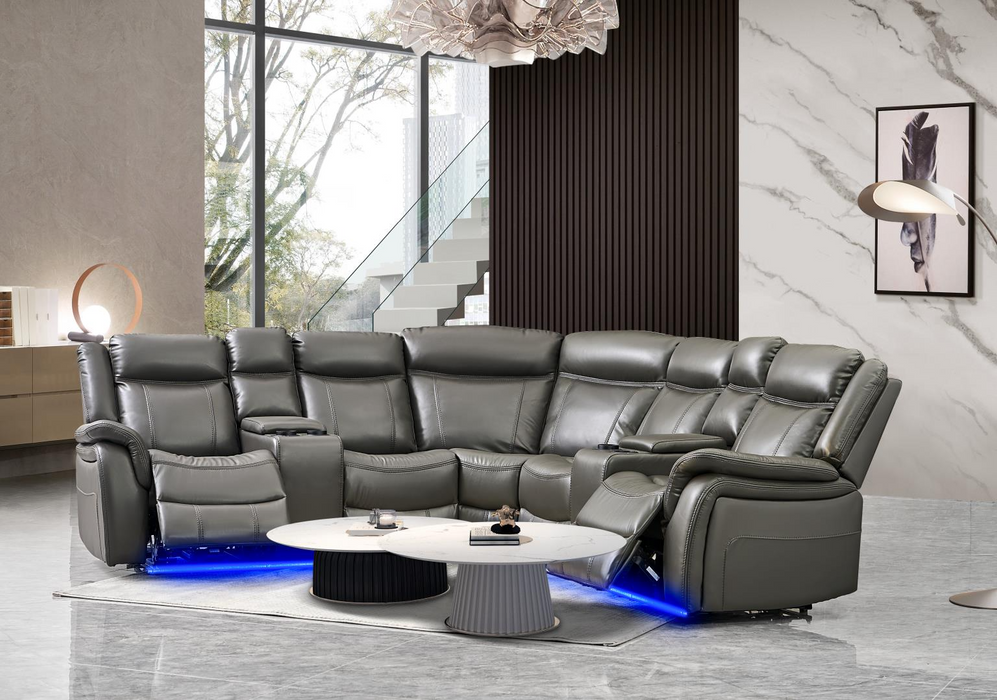 Jay Gray 3 PC Reclining Grey Sectional With LED