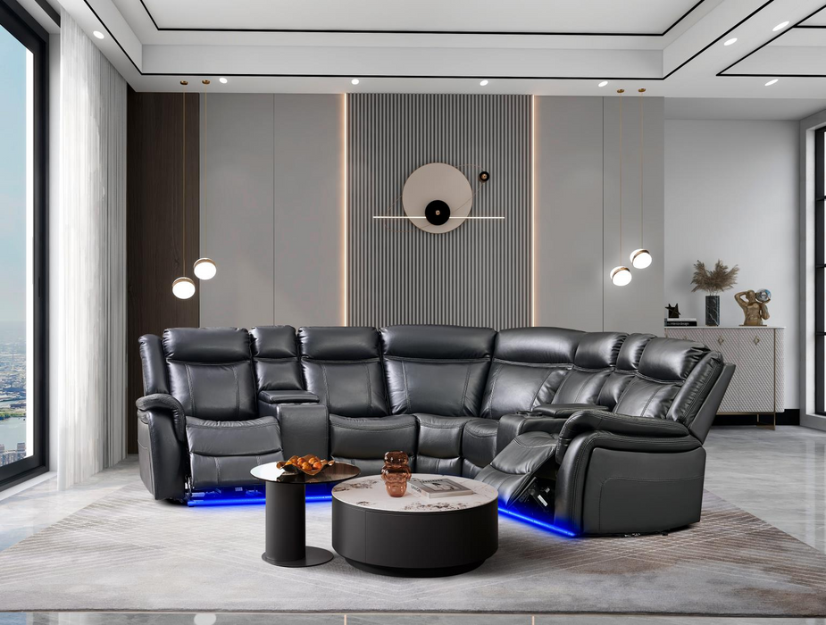 Jay Black 3 PC Reclining Black Sectional With LED