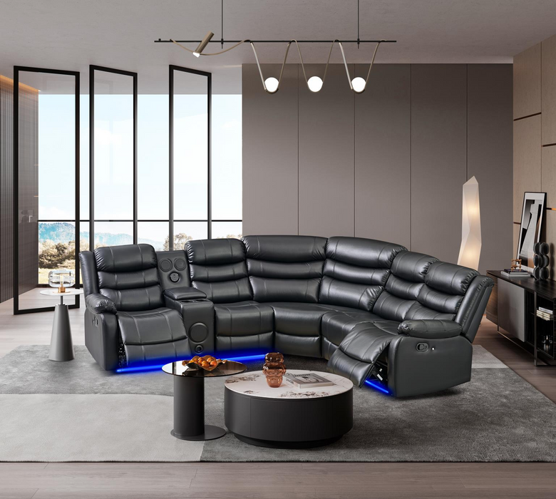 Sergio 3 PC Reclining Black Sectional With Speakers