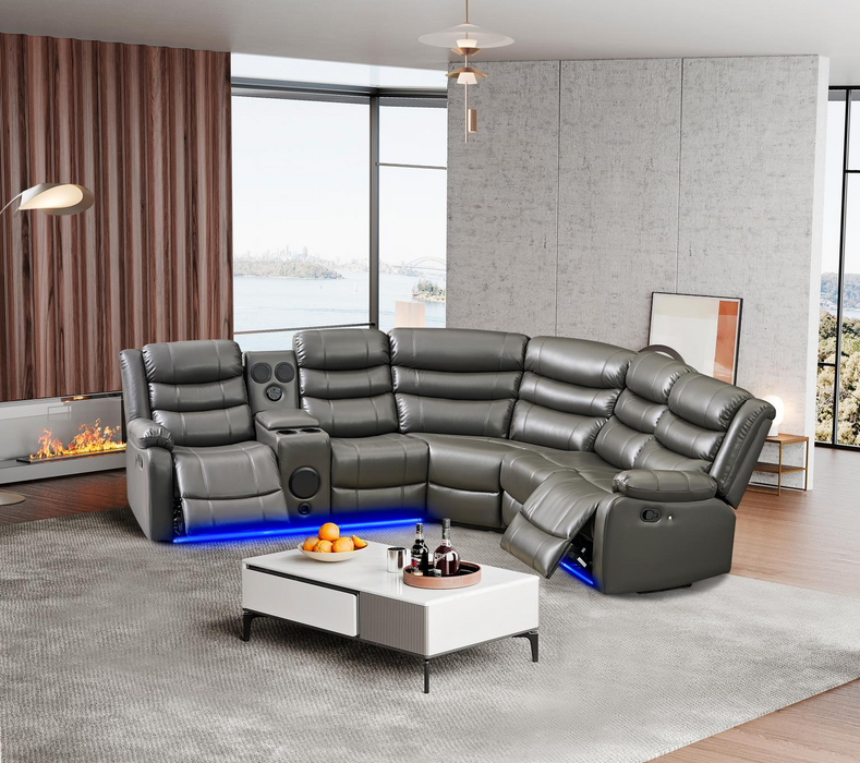 Sergio 3 PC Reclining Gray Sectional With Speakers