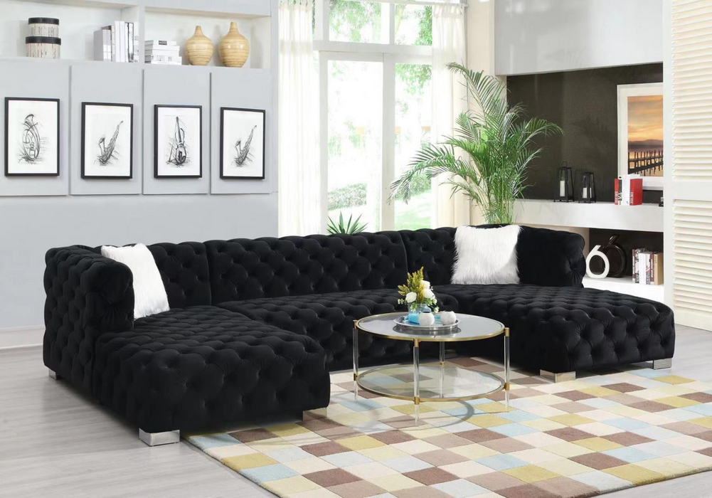 Quinn Black Velvet 3 Piece Sectional