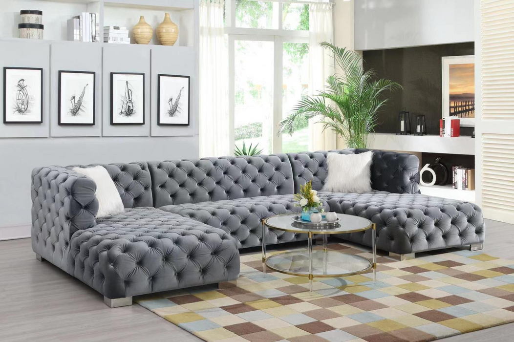 Eliza Quinn Gray Velvet 3 Piece Sectional