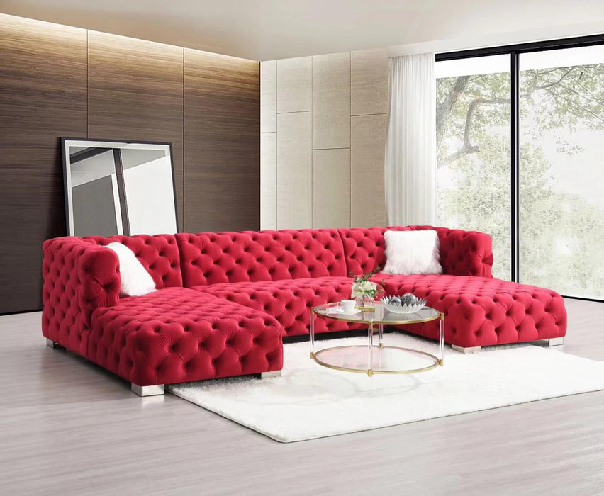 Quinn Red 3 PC Velvet Sectional