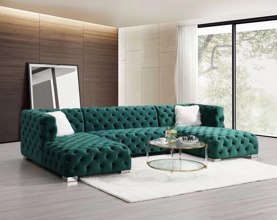 Eliza Quinn Green Velvet 3 Piece Sectional