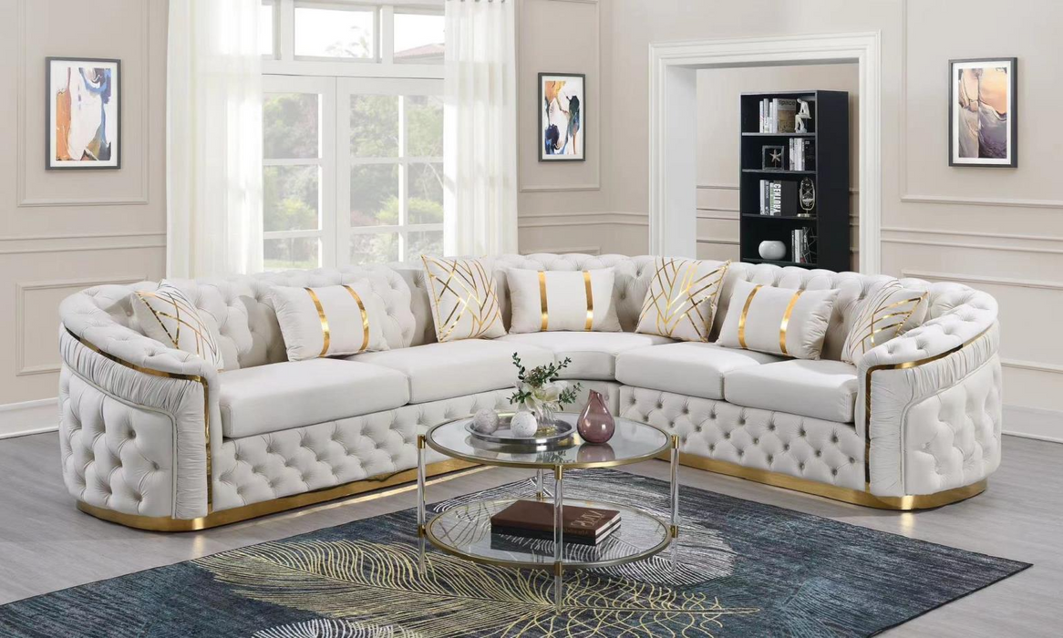 Queen Cream Velvet 3 Piece Sectional