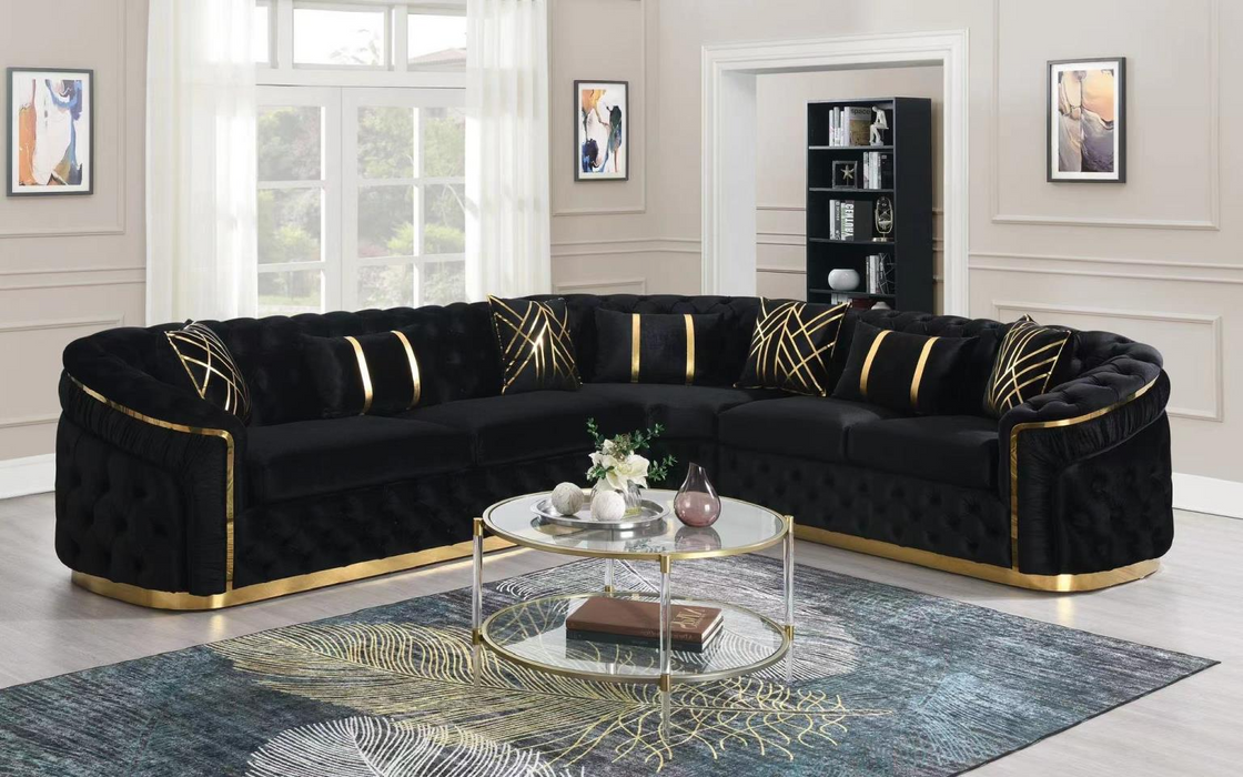 Queen Black Velvet 3 Piece Sectional