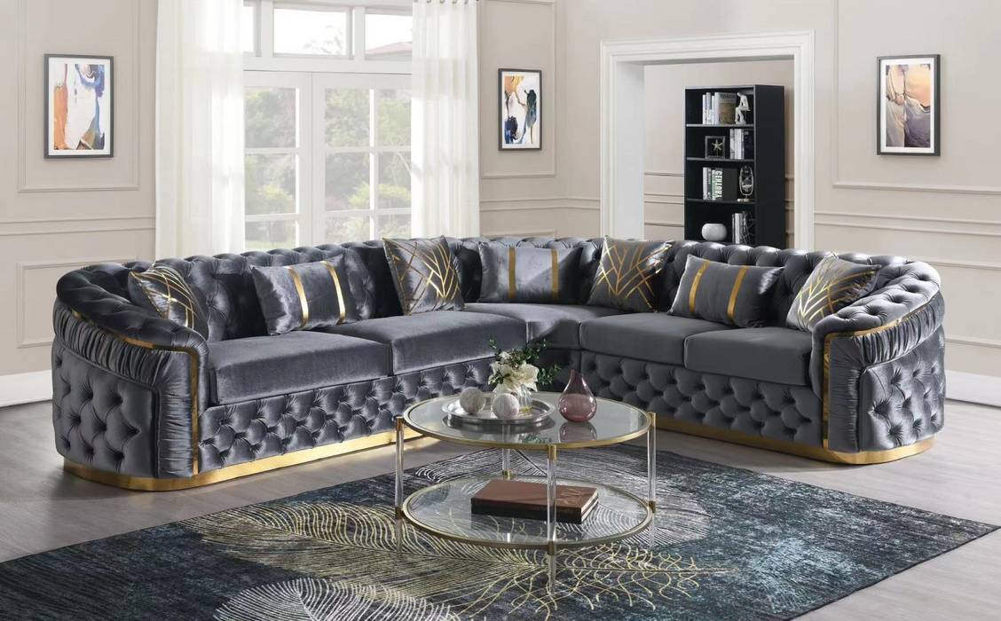 Queen Grey Velvet 3 Piece Sectional