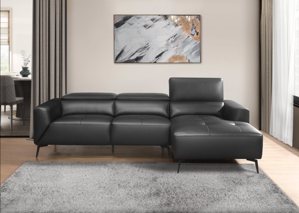 Argonne Black Leather RAF Sectional