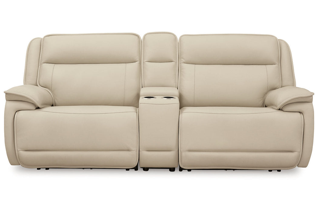 Double Deal Almond 2-Piece Power Reclining Loveseat Sectional with Console -  Ashley - Lara Furniture