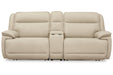 Double Deal Almond 2-Piece Power Reclining Loveseat Sectional with Console -  Ashley - Lara Furniture