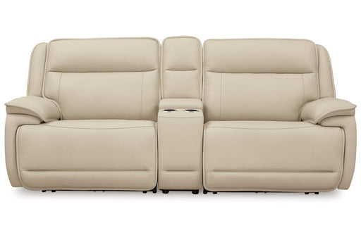 Double Deal Almond 2-Piece Power Reclining Loveseat Sectional with Console -  Ashley - Lara Furniture