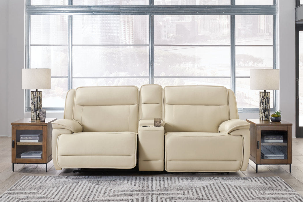 Double Deal Almond 2-Piece Power Reclining Loveseat Sectional with Console -  Ashley - Lara Furniture