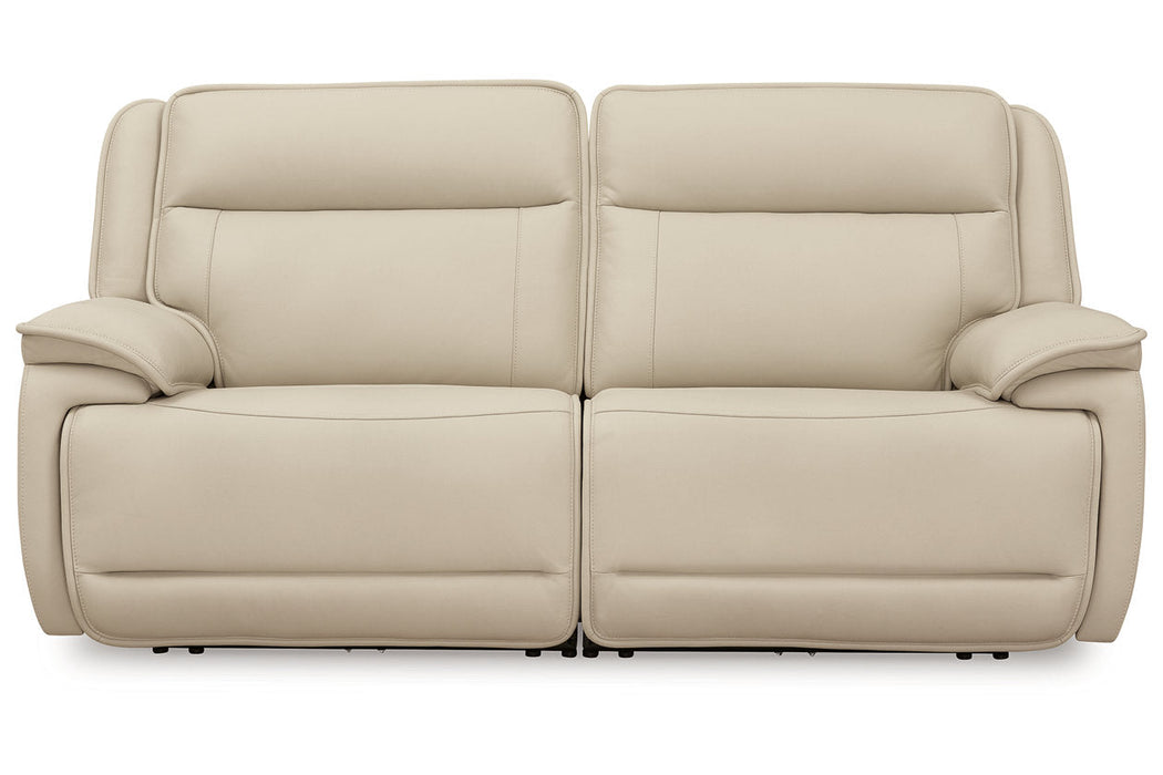 Double Deal Almond 2-Piece Power Reclining Loveseat Sectional -  Ashley - Lara Furniture