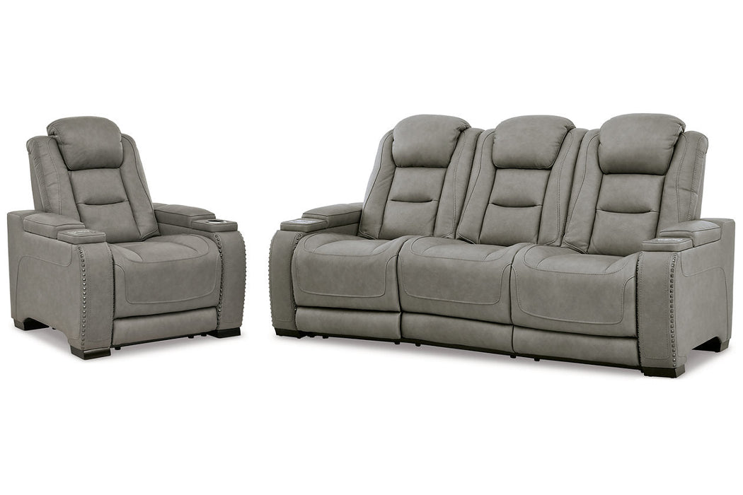 The Man-Den Gray Power Reclining Sofa and Recliner -  Ashley - Lara Furniture