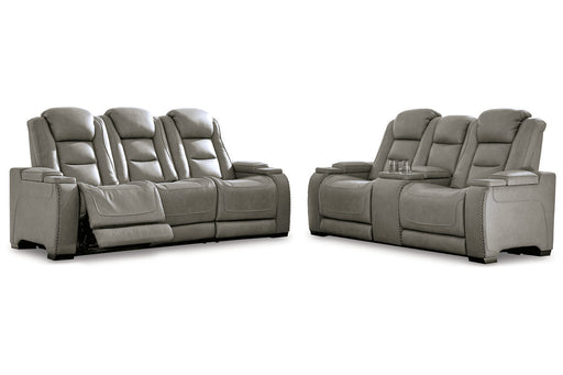 The Man-Den Gray Power Reclining Sofa and Loveseat -  Ashley - Lara Furniture