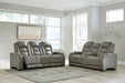 The Man-Den Gray Power Reclining Sofa and Loveseat -  Ashley - Lara Furniture