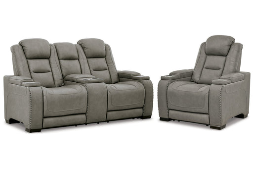 The Man-Den Gray Power Reclining Loveseat and Recliner -  Ashley - Lara Furniture