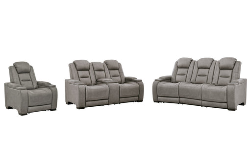 The Man-Den Gray Power Reclining Sofa and Loveseat with Power Recliner -  Ashley - Lara Furniture