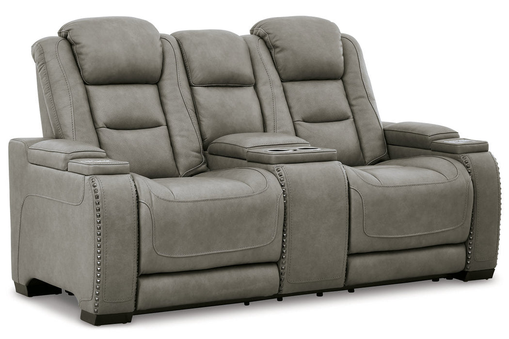 The Man-Den Gray Power Reclining Sofa and Loveseat with Power Recliner -  Ashley - Lara Furniture