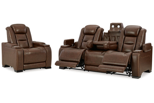 The Man-Den Mahogany Power Reclining Sofa and Recliner -  Ashley - Lara Furniture