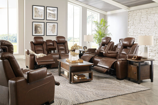 The Man-Den Mahogany Leather Power Reclining Living Room Set - Lara Furniture