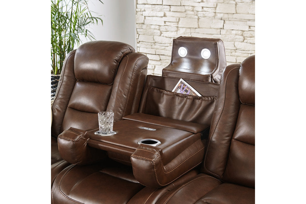 The Man-Den Mahogany Power Reclining Sofa and Recliner -  Ashley - Lara Furniture