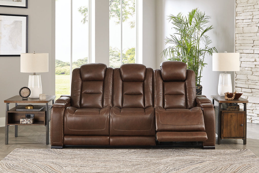 The Man-Den Mahogany Power Reclining Sofa and Recliner -  Ashley - Lara Furniture