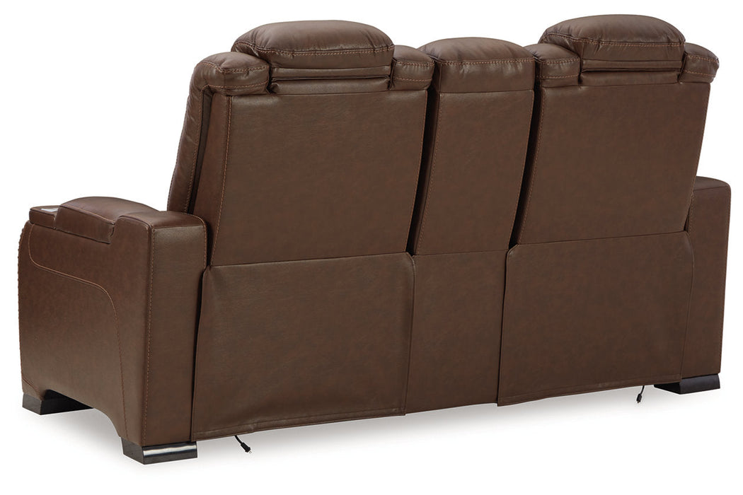 The Man-Den Mahogany Power Reclining Sofa and Loveseat -  Ashley - Lara Furniture