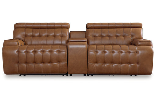 Temmpton Chocolate 3-Piece Power Reclining Sectional Loveseat with Console -  Ashley - Lara Furniture