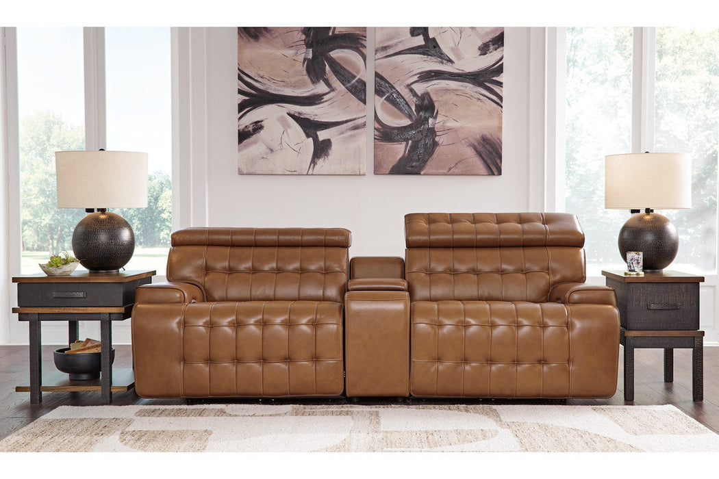 Temmpton Chocolate 3-Piece Power Reclining Sectional Loveseat with Console -  Ashley - Lara Furniture