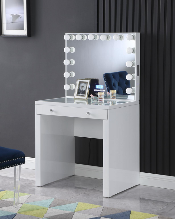 White Vanity Desk W/ Bluetooth Hollywood Mirror