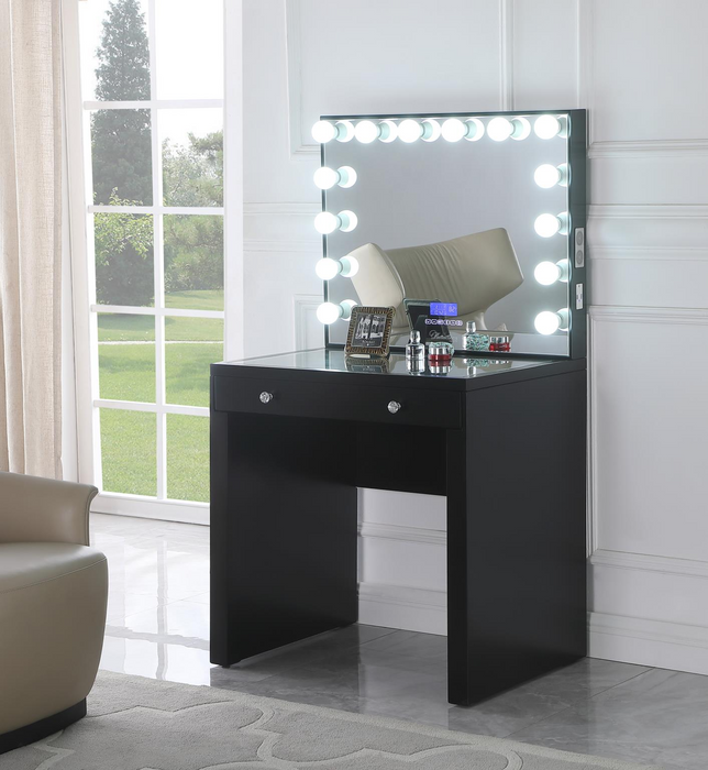 Black Vanity Desk W/ Bluetooth Hollywood Mirror