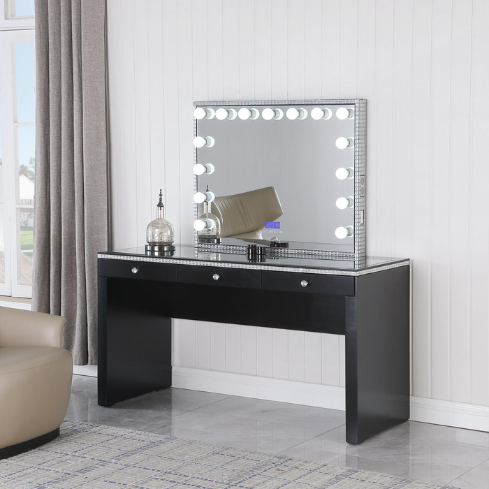 Barbicane Black Vanity Desk W/ Bluetooth Hollywood Mirror