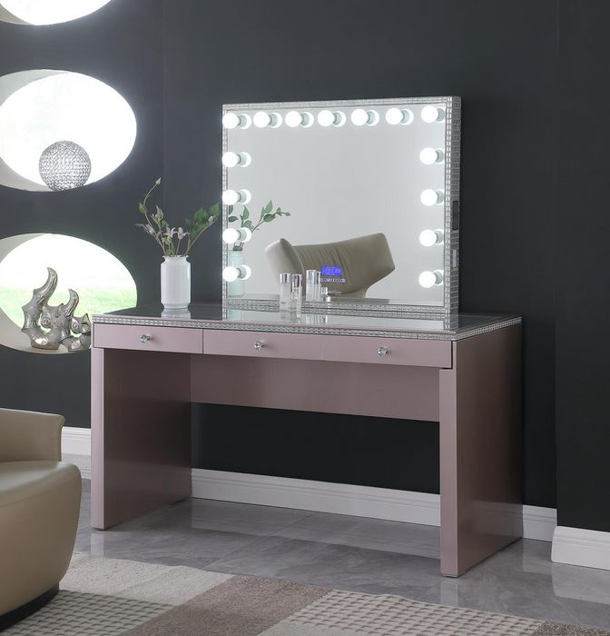 Rose Gold Vanity Desk W/ Bluetooth Hollywood Mirror