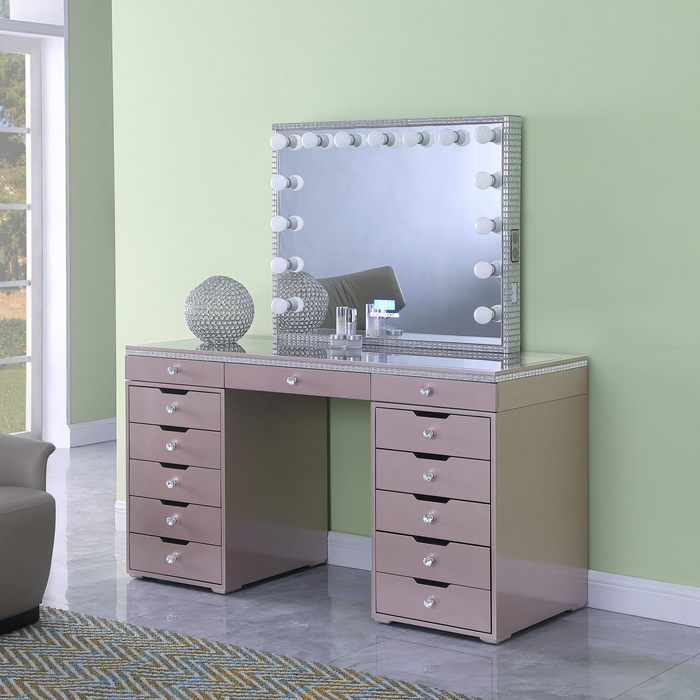 Silver Rose Gold Vanity Desk W/ Bluetooth Hollywood Mirror