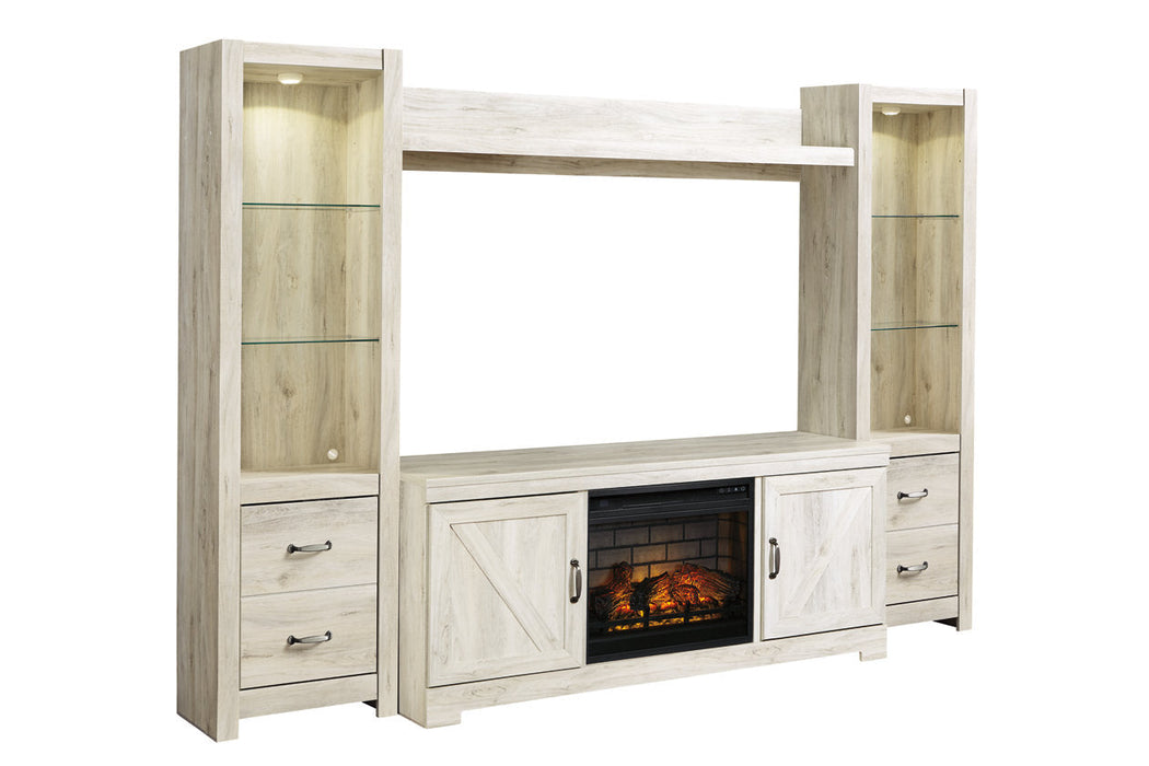 Bellaby Whitewash 4-Piece Entertainment Center with Electric Fireplace