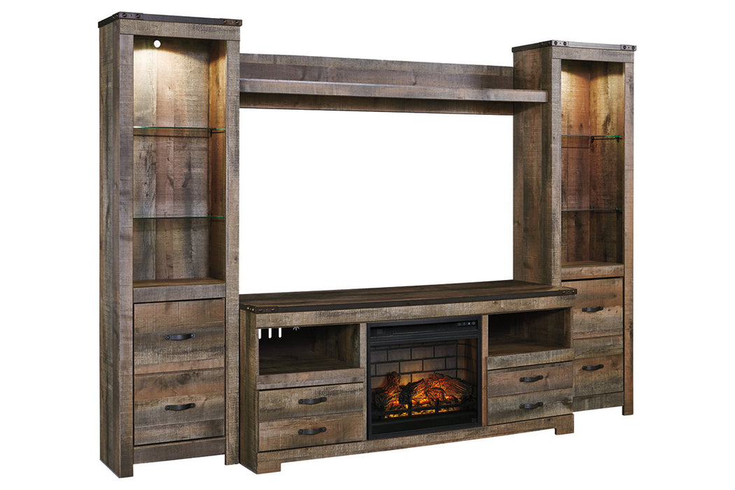 Trinell Brown 4-Piece Entertainment Center with Electric Fireplace