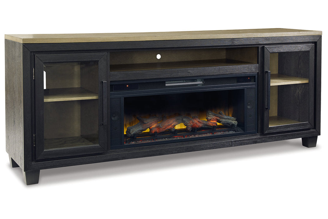 Foyland Black/Brown 83" TV Stand with Electric Fireplace