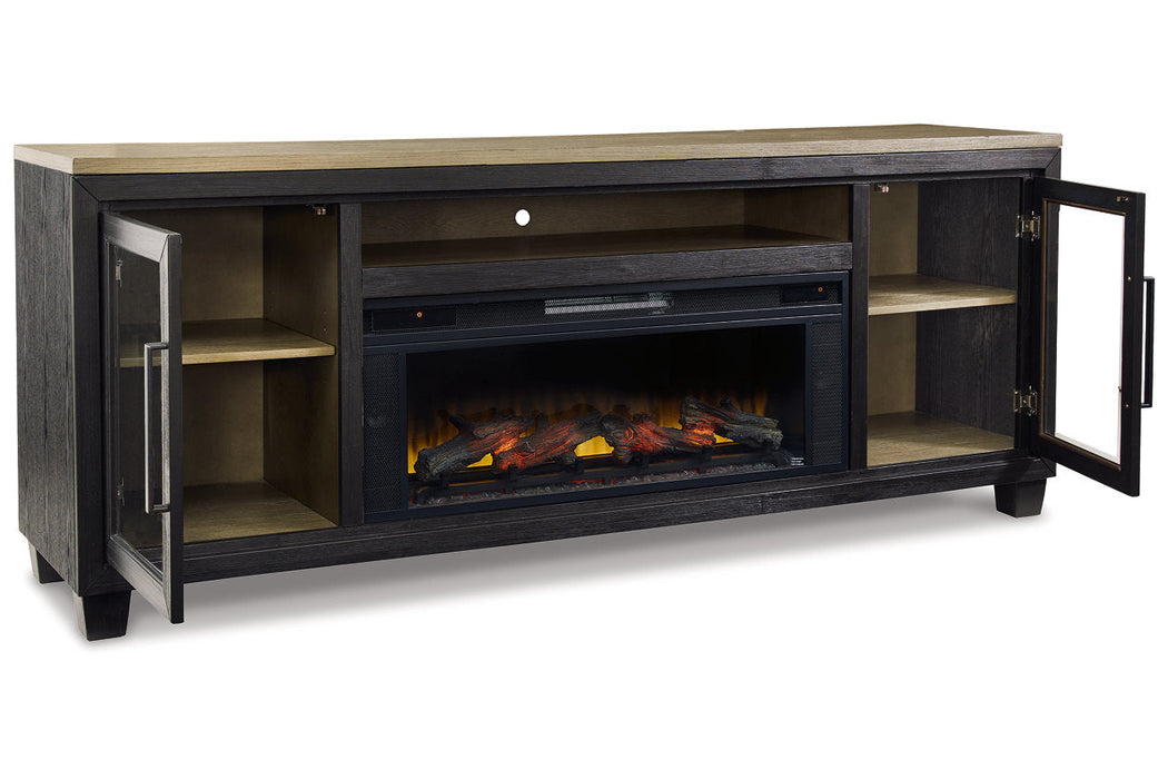 Foyland Black/Brown 83" TV Stand with Electric Fireplace