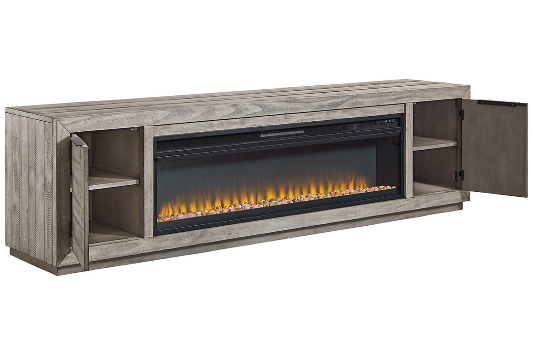 Naydell Gray 92" TV Stand with Electric Fireplace