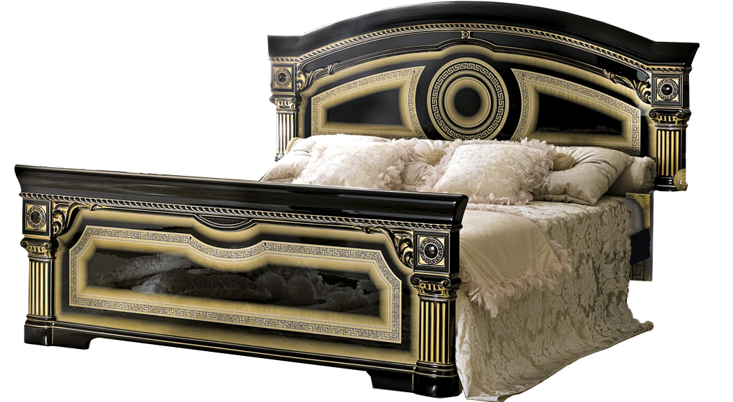 Aida Bed Black W/Gold Queen - Lara Furniture