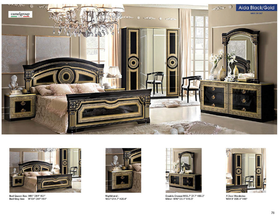 Aida Bed Black W/Gold Queen - Lara Furniture