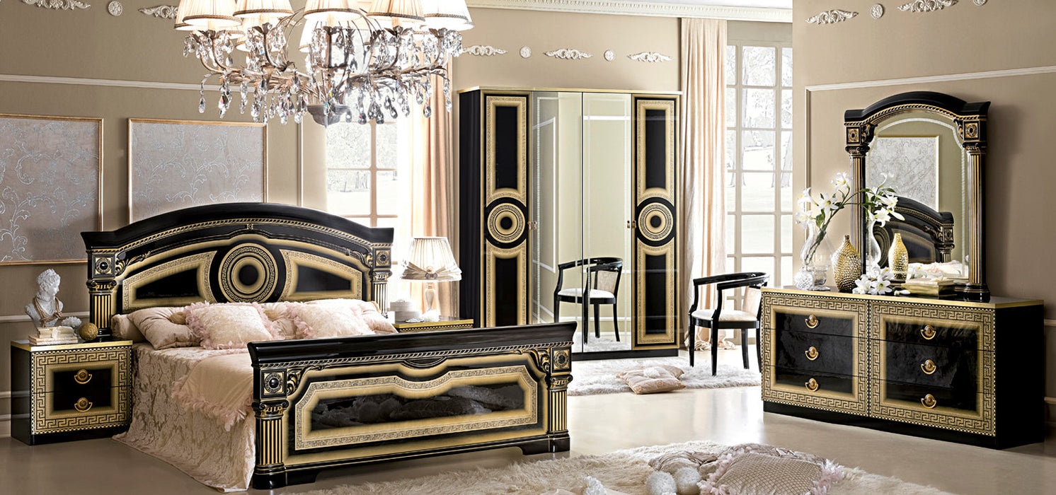 Aida Bed Black W/Gold Queen - Lara Furniture