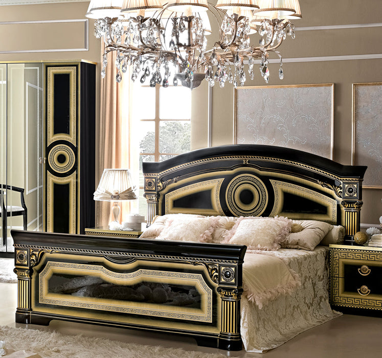 Aida Bed Black W/Gold Queen - Lara Furniture