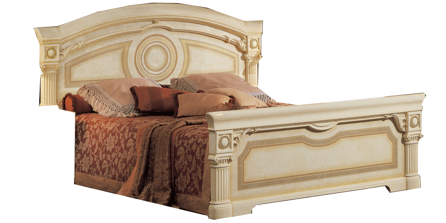 Aida Bed Ivory W/Gold Queen - Lara Furniture