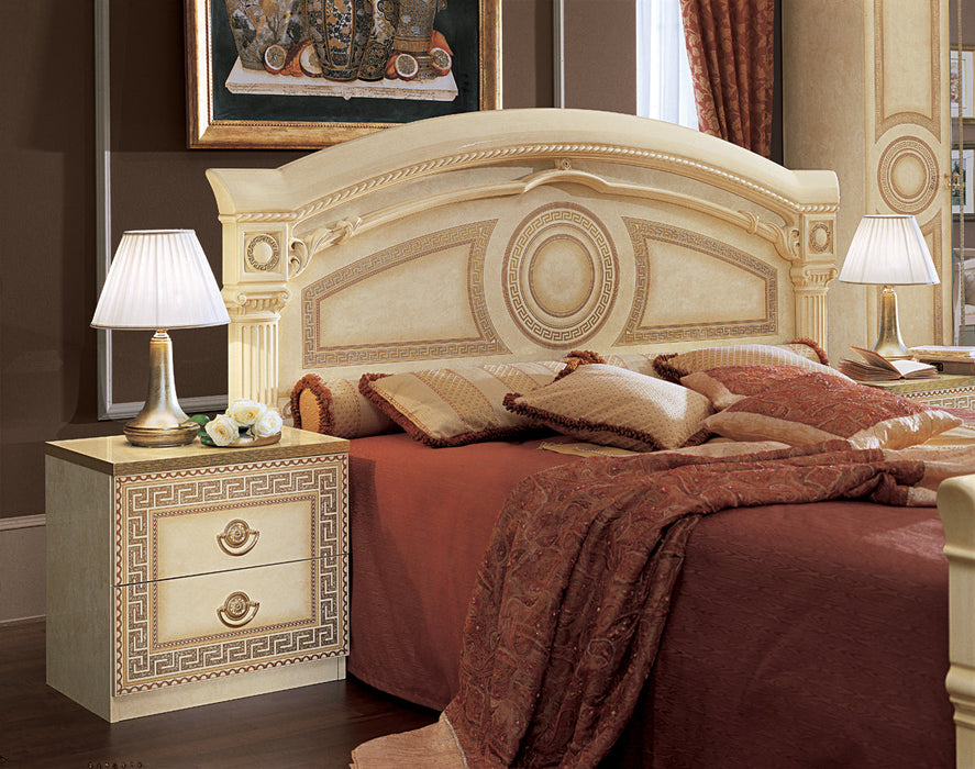 Aida Bed Ivory W/Gold Queen - Lara Furniture