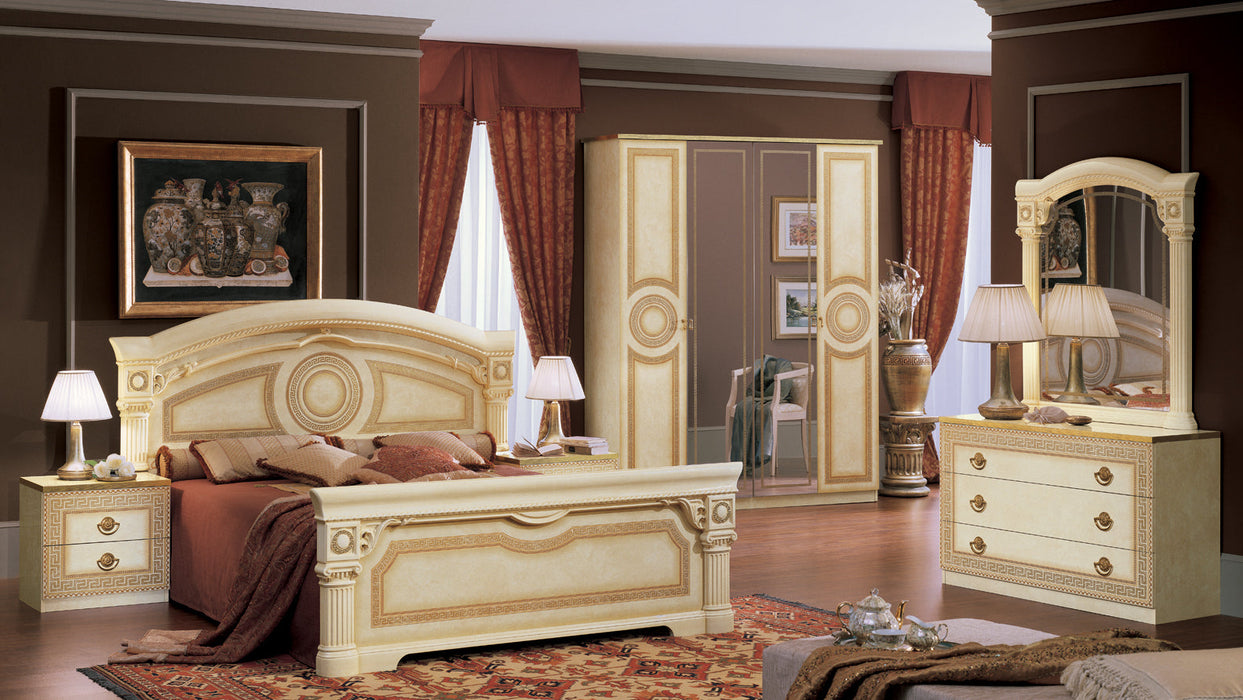 Aida Bed Ivory W/Gold Queen - Lara Furniture